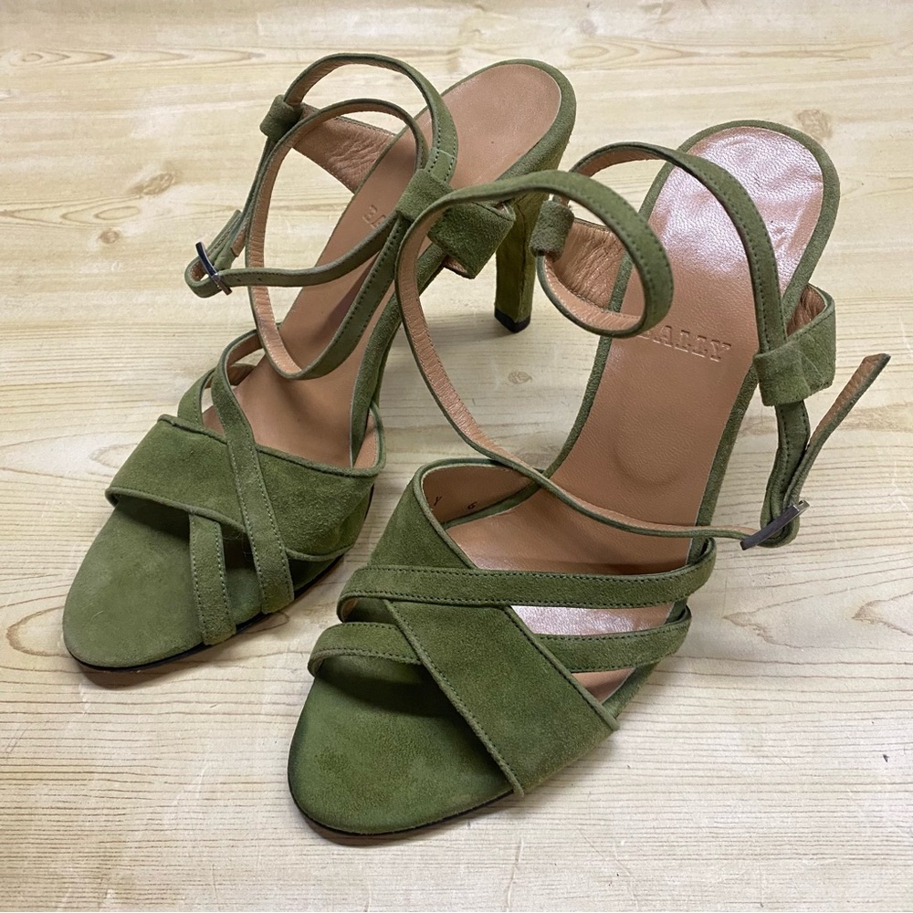 Bally Women’s Ankle Strap Sandals 6 M Green Suede Leather Open Toe